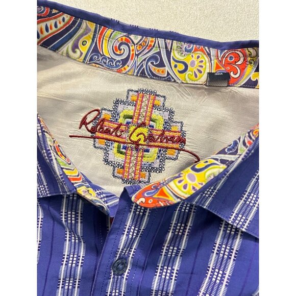 Robert Graham Button Down Shirt Blue/White Stripe Floral Cuff 3XL - Picture 4 of 5